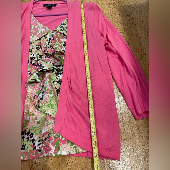 Think Spring ! August Silk Cardigan Attached Shell Floral Pink Green Size L - Picture 11 of 14